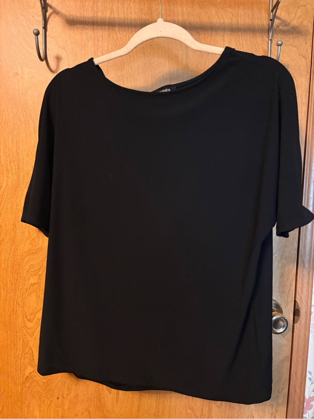 Jones New York Black Short Sleeve Boatneck Top